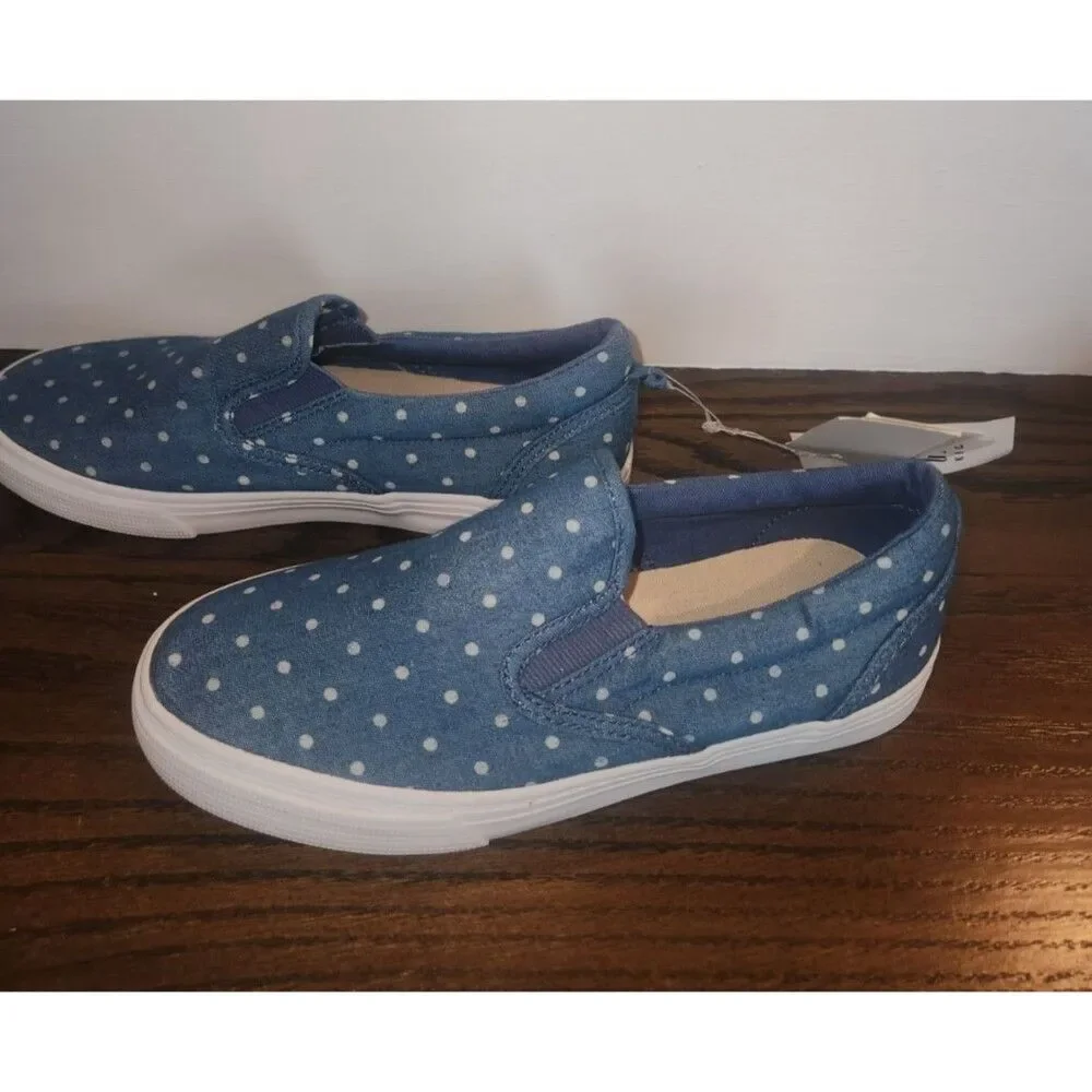 GAP Kids Girls Slip-on Sneakers Blue Denim Polka Dot Print Kids Size 5